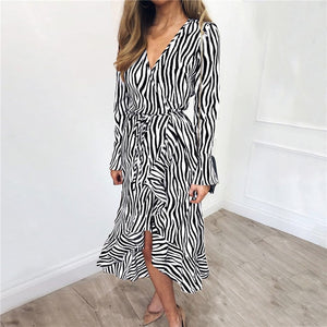 Zebra Print Chiffon Long Dress