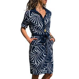Striped A-line Print Boho Beach Dress