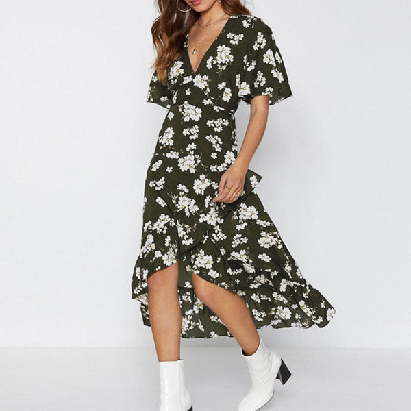 Boho Floral Print Chiffon Dress – Daily Boutique DB