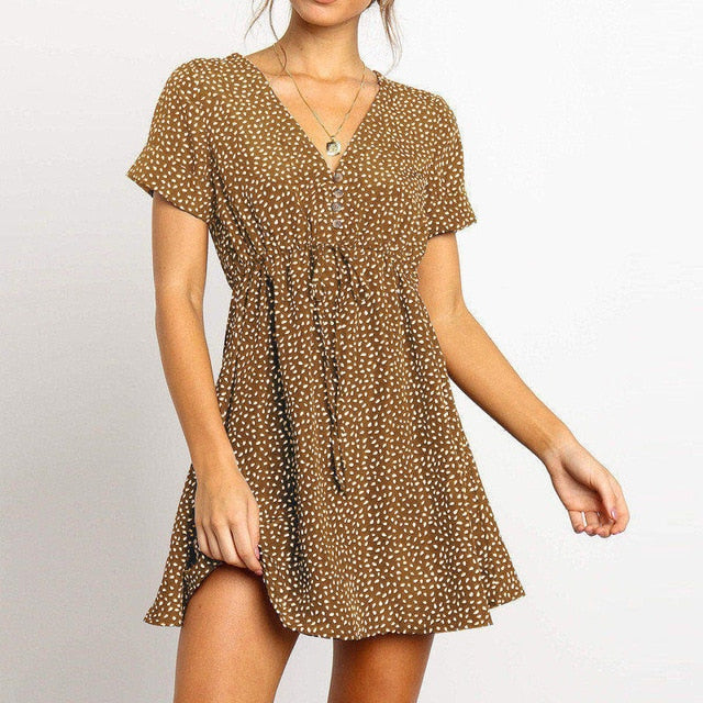 Short Sleeve Dot Print Beach Dress