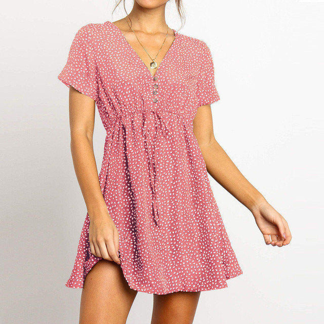 Short Sleeve Dot Print Beach Dress